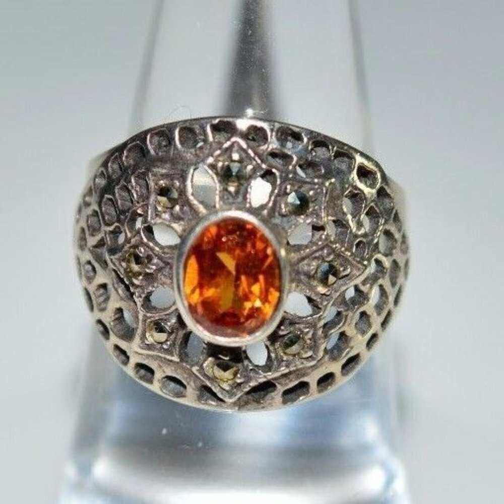 .925 Sterling Silver Topaz Rhinestone Marcasite